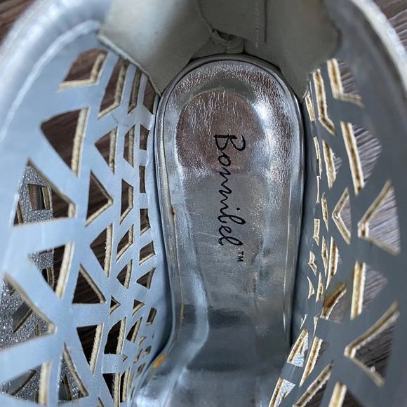 Bommilel sz 8 silver shinny glitter cutout ankle Y2K open toe‎ heels - Picture 7 of 7